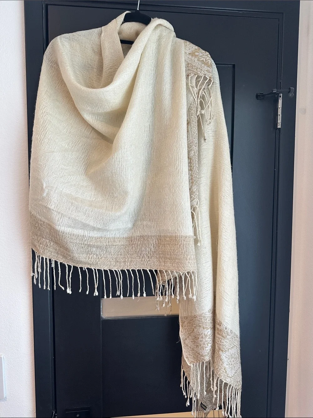 Cream Woven Fringe Shawl Wrap